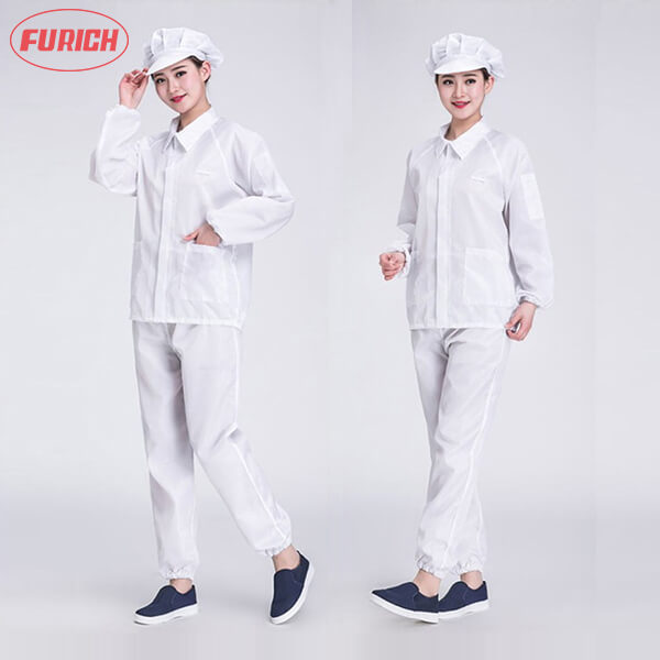 Quần áo chống tĩnh điện rời cổ bẻ chử y màu trắng