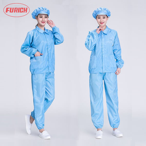 Quần áo chống tĩnh điện rời cổ bẻ chử y màu xanh